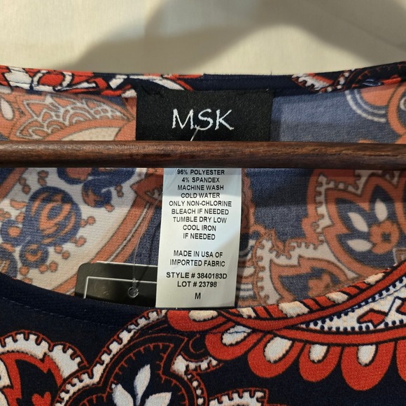 MSK Women's Navy Rust Paisley Print 3/4 Sleeve Tunic Dress Size Medium - Picture 2 of 4